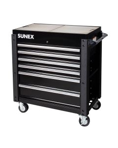 Sunex 6 DRAWER SLIDE TOP SERVICE CART W/POWER STRIP - BLACK 8035XTFDBK